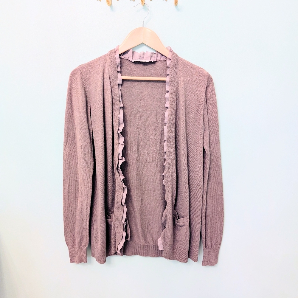 LOFT Brown Ruffle Cardigan